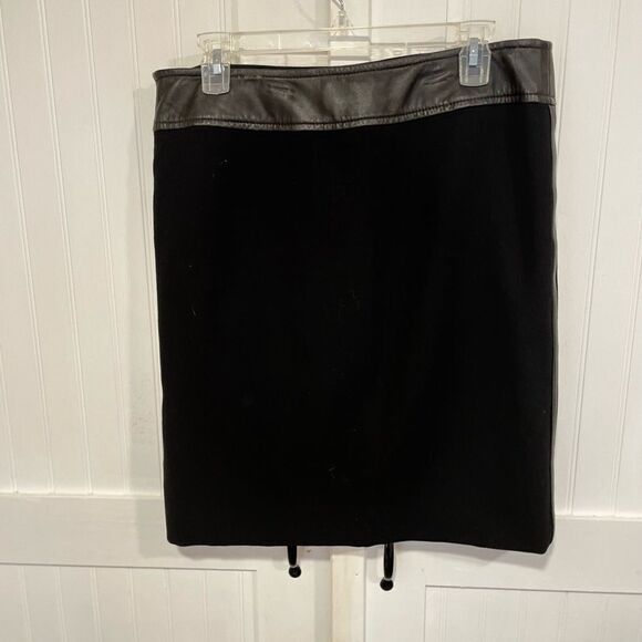 INC: Black skirt with black leather accents on waist/sides 100% wool size 10 - Picture 1 of 5